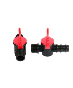 Van khoá khởi thuỷ ren ống LDPE, 1 đầu là ren ngoài kết nối với ren trong của ống PVC, 1 đầu kết nối ống LDPE