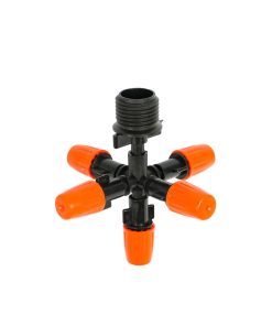 Béc phun sương cam 5 cửa bao gồm 5 đầu phưn sương cam chỉnh lưu lượng và bán kính tại đầu béc và 1 cổng chia 5 để ra nhánh 5 cái béc