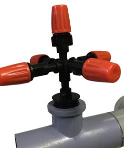 Béc phun sương cam 5 cửa bao gồm 5 đầu phưn sương cam chỉnh lưu lượng và bán kính tại đầu béc và 1 cổng chia 5 để ra nhánh 5 cái béc