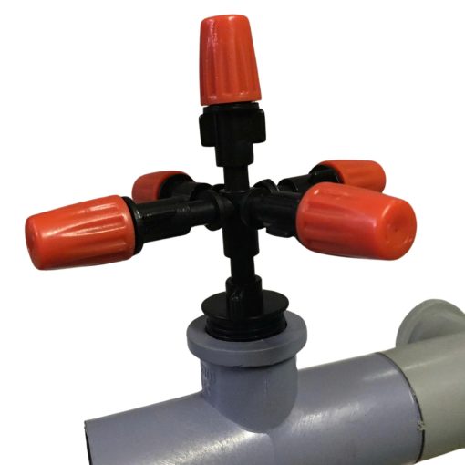 Béc phun sương cam 5 cửa bao gồm 5 đầu phưn sương cam chỉnh lưu lượng và bán kính tại đầu béc và 1 cổng chia 5 để ra nhánh 5 cái béc