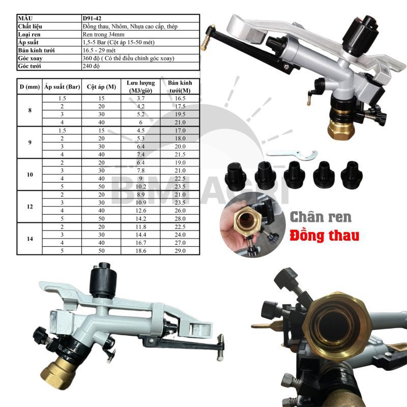 Béc cánh đập chân ren đồng 42