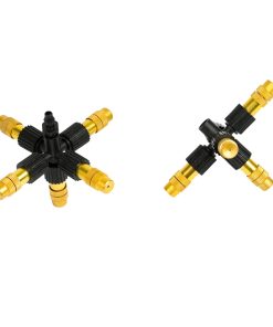 Béc phun sương đồng 5 cửa bao gồm 5 đầu phun sương bằng đồng chỉnh lưu lượng và bán kính tại đầu béc và 1 cổng chia 5 để ra nhánh 5 cái béc