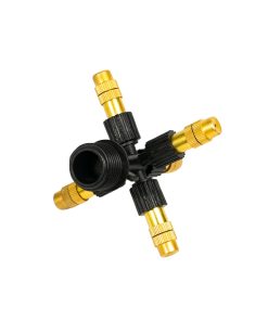Béc phun sương đồng 5 cửa bao gồm 5 đầu phun sương bằng đồng chỉnh lưu lượng và bán kính tại đầu béc và 1 cổng chia 5 để ra nhánh 5 cái béc