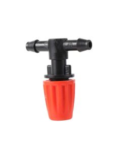 Béc phun sương cam và khớp 1 gân 6 ly. Tại đầu béc có thể chỉnh lưu lượng và bán kính tưới của béc