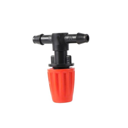 Béc phun sương cam và khớp 1 gân 6 ly. Tại đầu béc có thể chỉnh lưu lượng và bán kính tưới của béc